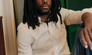 fit model showing off The Jack in Flax Linen