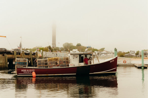 A wooden crabbing boat at the docks in Wellfleet