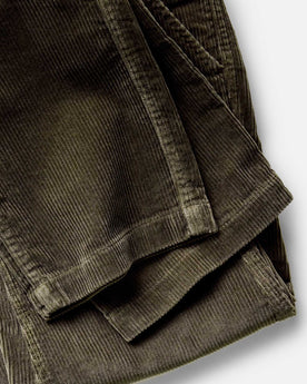 material shot of the hem on The Carnegie Pant in Fatigue Olive Corduroy, Bottoms by Taylor Stitch
