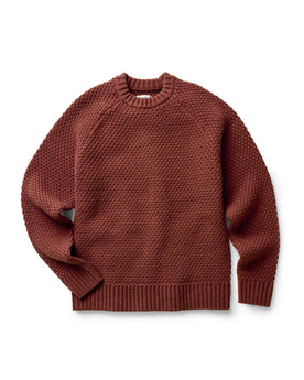 flatlay of The Fisherman Sweater in Heather Brick Merino, Knits by Taylor Stitch