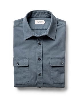 folded flatlay of The Yosemite Shirt in Slate, Wovens by Taylor Stitch
