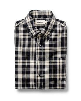 folded flatlay of The Jack in Coal Plaid Waffle, Wovens by Taylor Stitch