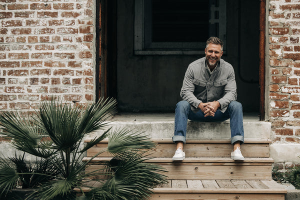 Model in the Long Haul Jacket and Sawyer Wash jeans