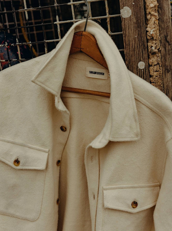 The Maritime Shirt Jacket in Vintage White Moleskin